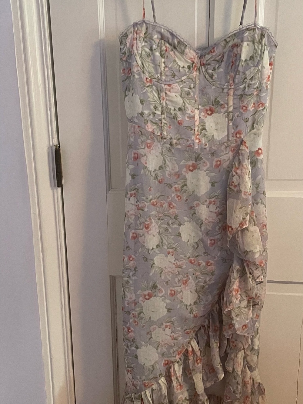 Astr Floral Ruffle Bustier Slip Dress in Lavender